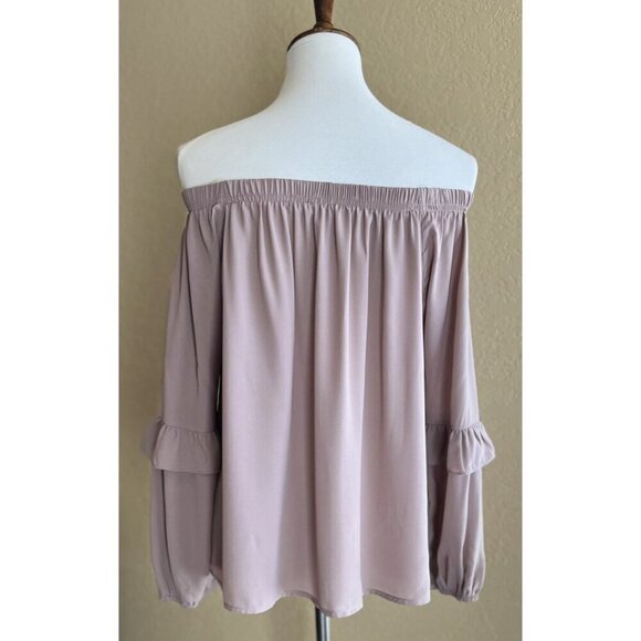 TCEC Womens Mauve Chiffon Lyric Bishop Sleeve Off-the-Shoulder Blouse Top Size M - Picture 2 of 12